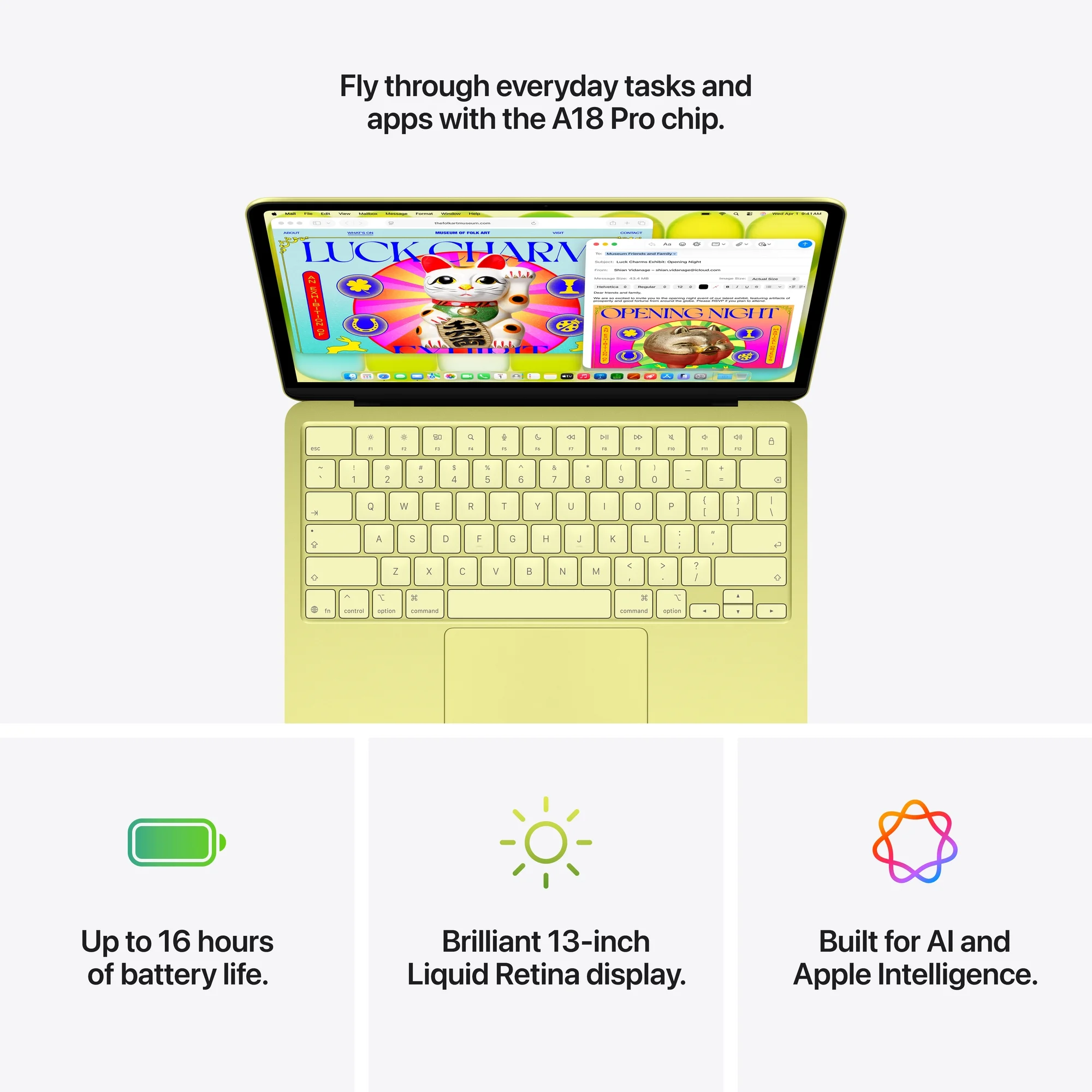 Apple MacBook Neo 13-inch Apple A18 Pro chip with 6‑core CPU and 5‑core GPU, 8GB, 256GB SSD, Magic Keyboard - Citrus
