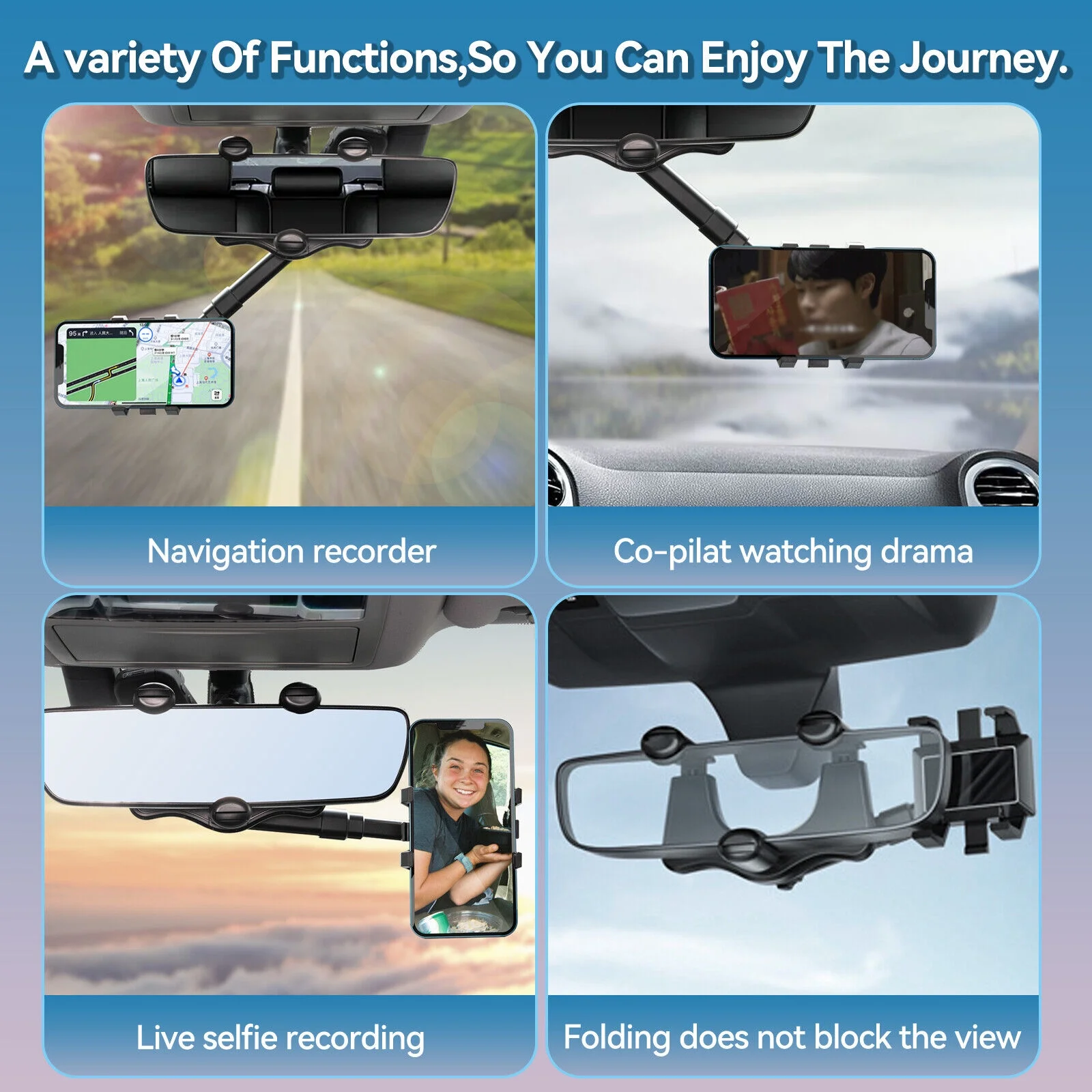 Yiyasu Universal 360°Car Rearview Mirror Holder Stand For-Mobile Cell Smart Phone GPS Phone Holde