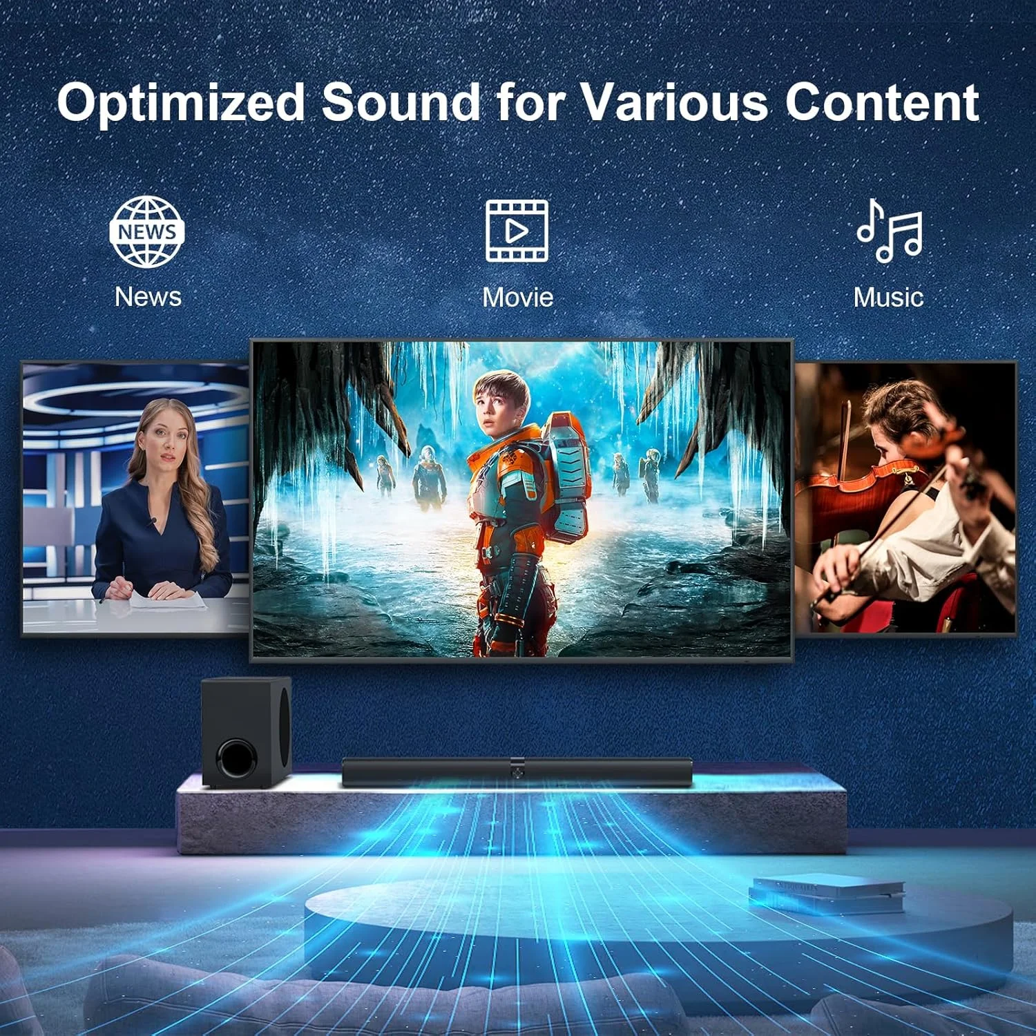Sound Bar for Smart TV, 120W Sound Bar with Subwoofer, 5.0 Bluetooth Soundbar for TV with Deep Bass & Volume Boost & 3 Equalizer Modes, ARC/Opt/AUX, 2 in 1 Detachable TV Sound Bar, Black